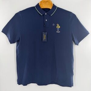 Polo Ralph Lauren Mens Polo Bear Navy Blue Classic Fit Cotton Shirt XL NWT